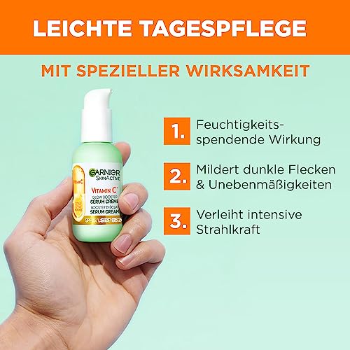 Garnier Serum-Crème gegen müde Haut und dunkle Flecken, 2in1 Tagespflege für mehr Glow und einen ebenmäßigen Teint, Mit Vitamin C, Skin Active, 50 ml – Bild 5