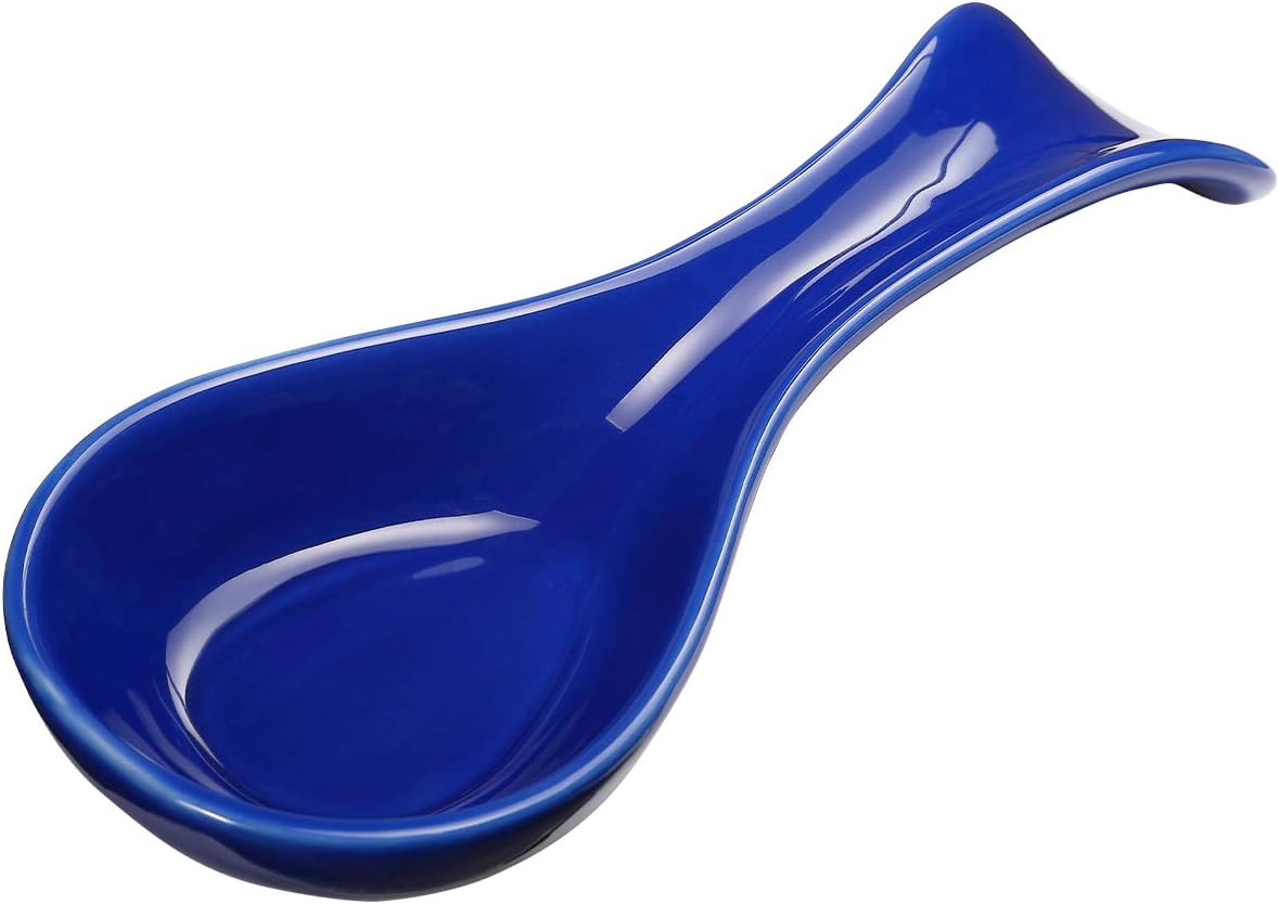 Ceramic Spoon Rests for Kitchen, Spoon Rest for Stove Top Countertop Utensil Rest Ladle Spoon Holder for Cooking Home Decor, Blue Color