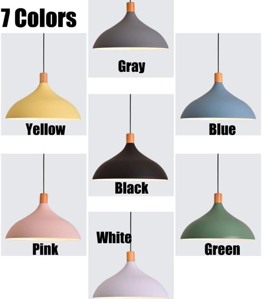 Simple Colorful Wood Metal Lamp – 14.5-Inch Vintage Farmhouse Lighting, Retro Rustic Single Hanging Light Fixture for Kitchen Island, Dining Table, Laundry Room(Gray)/Gray