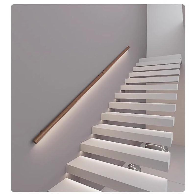 Sistema de barandilla de cable iluminado con pasamanos de madera natural de 100 cm