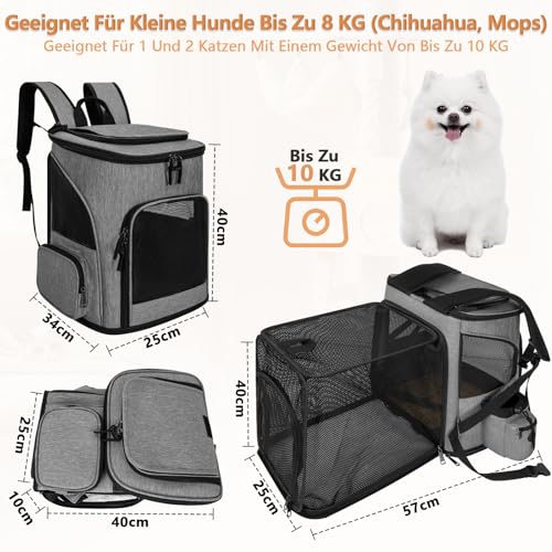 OUUTMEE Haustier-Rucksack für kleine Hunde Hundetragetasche erweiterbares faltbares Netzfenster Geeignet für Kurze Reisen Tragfähigkeit 10 kg Grau