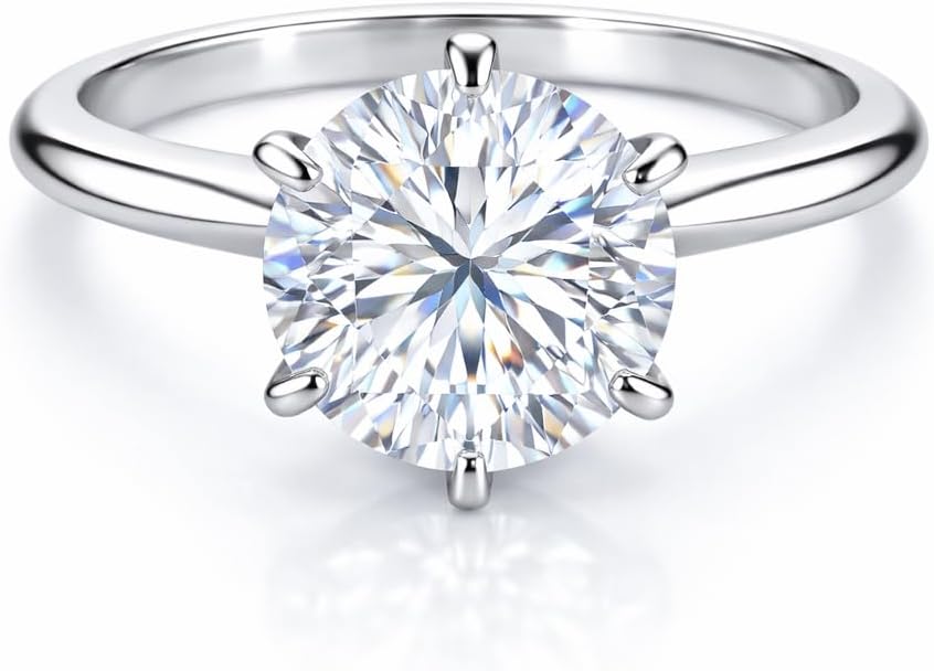 Moissanite Ring for Women, 1.8 ct Round Cut Lab Grown Moissanite Solitaire Ring, Rhodium Plated 925 Sterling Silver, Promise Engagement Ring Fine Jewelry Gift for Her