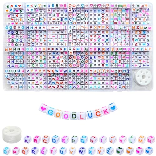Image of Amaney 810pcs Colorful Letter Beads 6x6mm Cube Acrylic Alphabet Beads and Cristal Line for Jewelry Making Bracelets Necklaces Key Chains