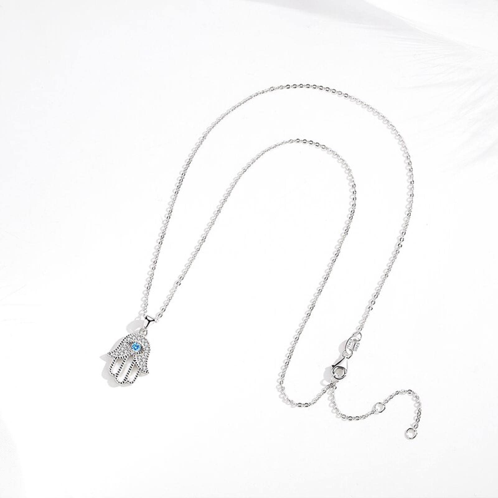 Collar con colgante de mano de ojo malvado para mujer, joyería turca de Plata de Ley 925 de cristal, cadena de eslabones hueca para clavícula