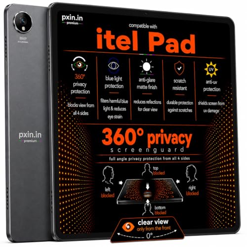 Image of Pxin 360 Pro Privacy Screen guard compatible with itel Pad | Anti Glare | Anti UV | Anti Blue | Anti Reflection | Privacy Filter | Unbreakable Build