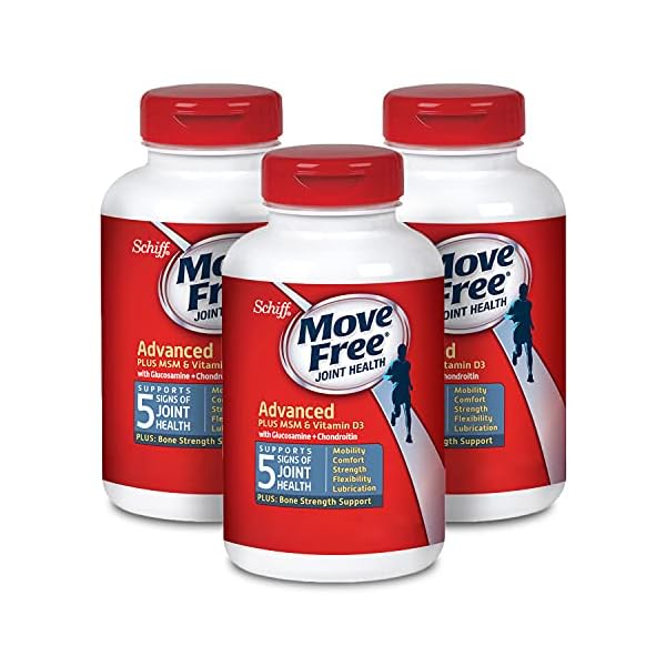 Move Free Advanced Glucosamine Chondroitin MSM + Vitamin D3 Joint Support Supplement, Supports Mobility Comfort Strength Flexibility & Bone + Immune Health - Tablet, 3x120ct Bottles (120 servings)*