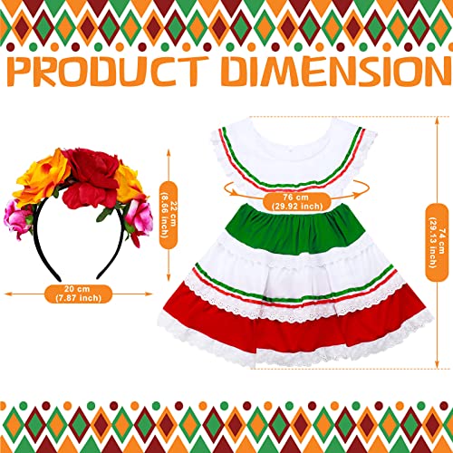 Xtinmee 2 Pcs Girls Traditional Mexican Cinco De Mayo Fiesta Dress Kit With Mexican Fiesta Dress Flower Headpiece Costume Accessory (Elegant Style) #TOP1