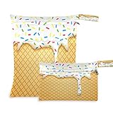KEEPREAL Ice Cream Cone Print Waterproof Wet Bags - Machine Washable | Wet Dry Bag for Cloth Diapers, Swimsuit,Daycare, 2 Pack