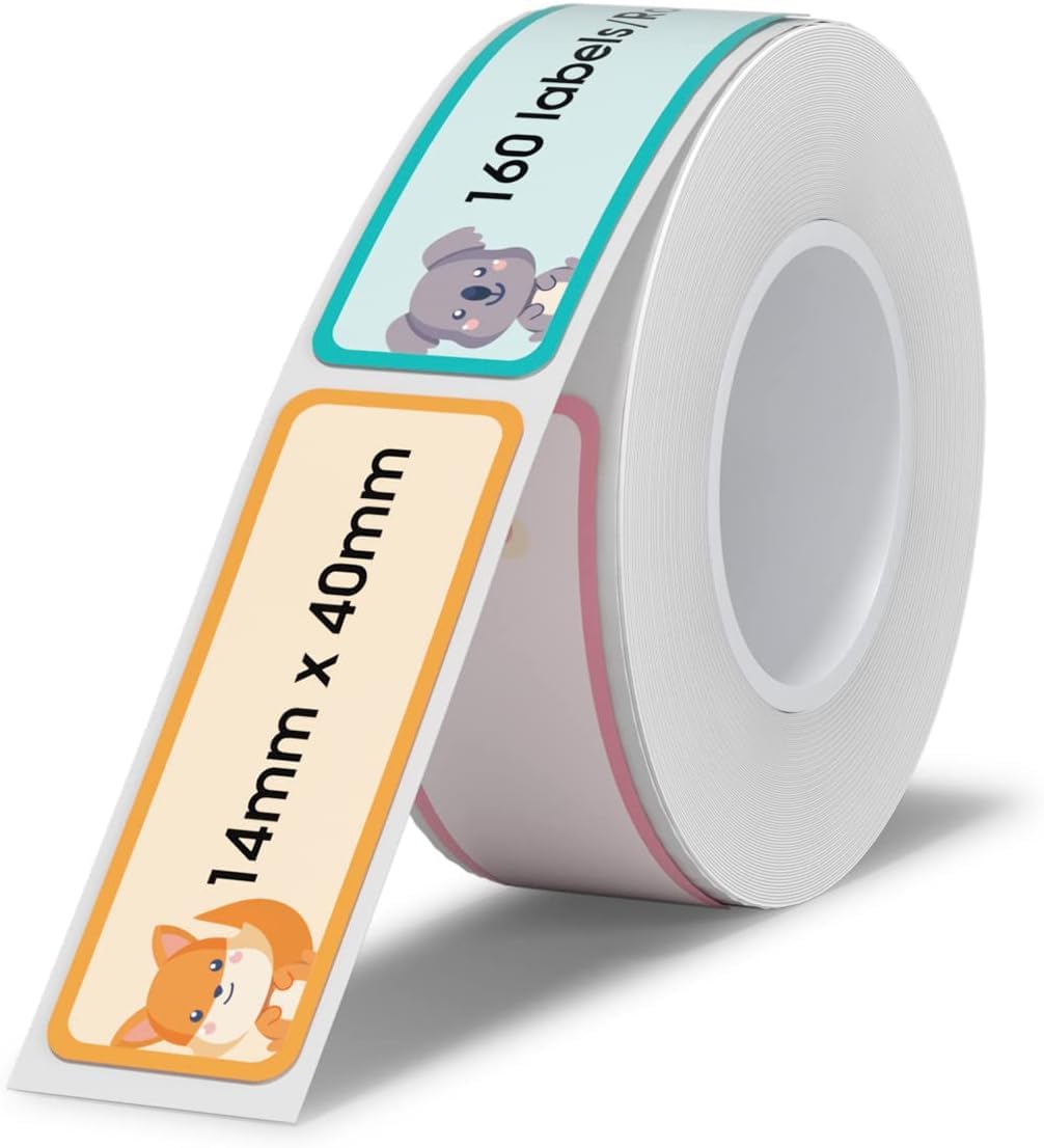 NIIMBOT Label Maker Authentic Tape 0.55 x 1.57 inch (14 x 40 mm) Printer Sticker Paper D11/D110/D101 Label Maker Self Adhesive 160 Sheets/Roll (Black Text / Animal)