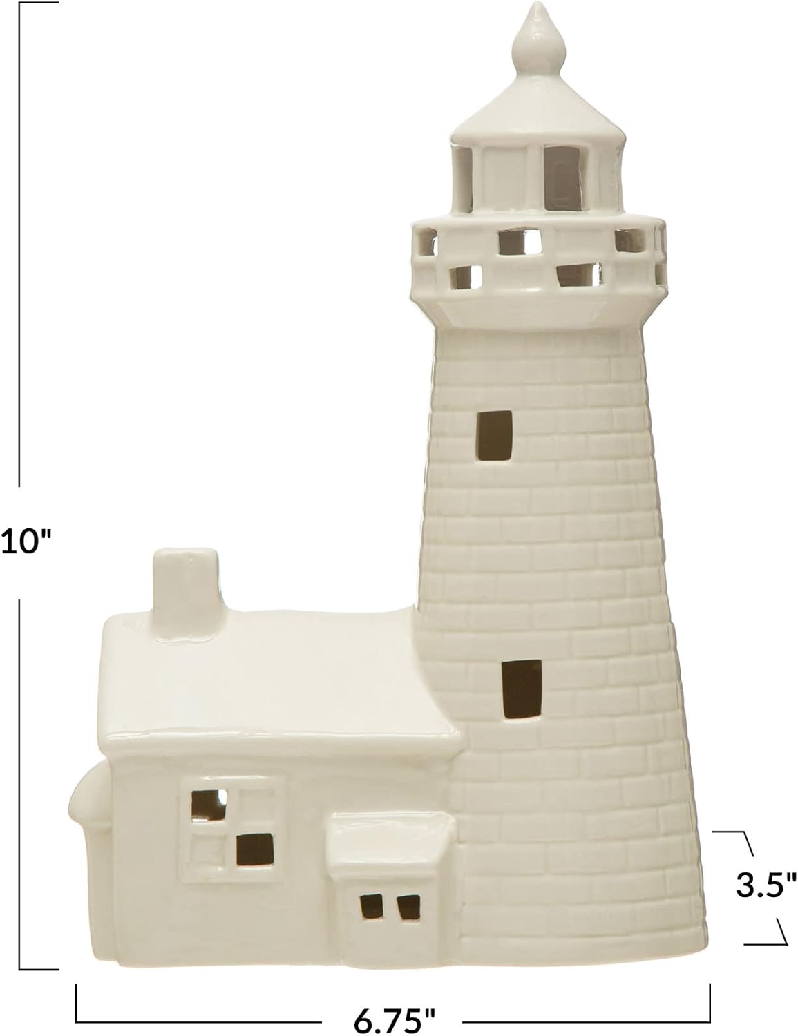 Creative Co-Op 6-3/4"L x 3-1/2"W x 10" H Stoneware Lighthouse w/LED Light, White (Batteries Included)