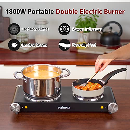 image for CUSIMAX Double Hot Plates Electric Burner, 1800W Countertop Cooktop wi