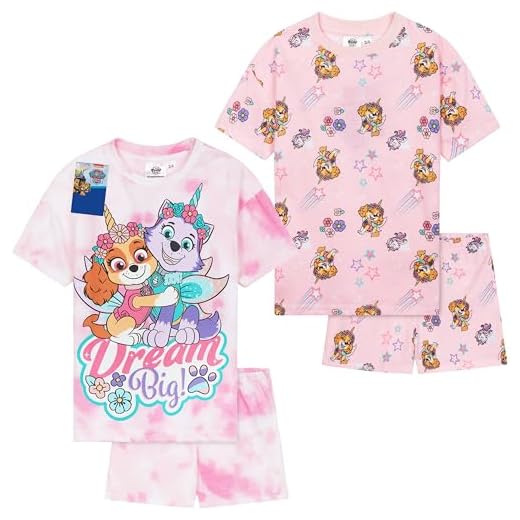 Paw Patrol Pijamas Niñas 2 Pack Pijama Corto Niña Skye Everest Disfraz Verano Cómodo y Transpirable Regalos para Niños (3-4 Años, Rosa, 2)
