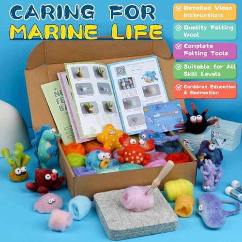 Image of Needle Felting Kit, 12 Sea Animal, 42 Colors Wool Felting Kit for Beginners