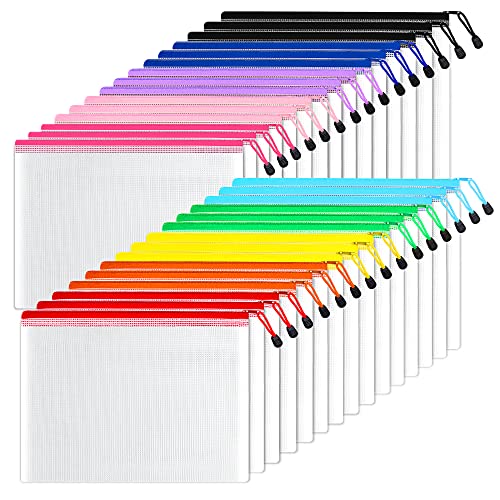 Image of SUNEE Mesh Zipper Pouch 11x15 in (10 Colors, 30 Packs), Large Mesh Zipper Pouch Bags for School Office Supplies, Puzzles & Games, Travel Accessories