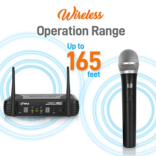 Pyle Professional Wireless Handheld Microphone System - Dual Uhf Band, Wireless, Handheld, 2 Mics W/ 8 Selectable Frequency Channels, Independent Volume Controls, Af & Rf Signal Indicators #TOP2