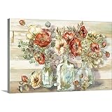 GREATBIGCANVAS Spice Poppies and Eucalyptus in Bottles Canvas Wall Art Print, Poppy Home Decor Artwo