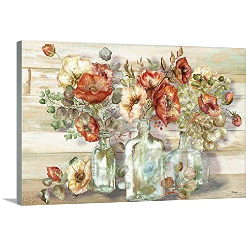 Greatbigcanvas Spice Poppies And Eucalyptus In Bottles Canvas Wall Art Print, Poppy Home Decor Artwork, 36"X24" #TOP4