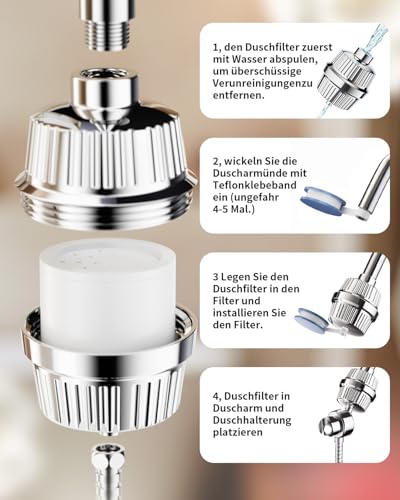 Cobbe 34 Stufen Duschfilter mit Vitamin C für Hartes Wasser, Kalkfilter Dusche mit 2 Filterpatrone zur Entfernung von Chlor und Schwermetallen, Shower Filter Chrom