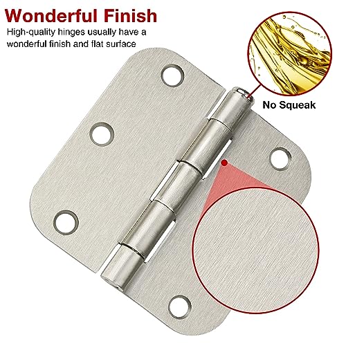 18 Pack Rounded Brushed Nickel Door Hinges 3-1/2" x 3.5 Inch 5/8 Radius for Interior Doors 3 ½ Inch Heavy Duty Hardware Fittings No Squeak House Villa Cando Loft Home Room Ironmongery Satin Sliver - Thumbnail 2