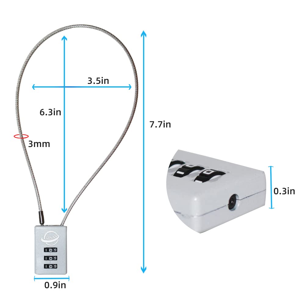 SISAV 3 Digit Cable Combination Lock 16 inches Cable for School Gym Locker,Filing Cabinets,Helmet,Toolbox,Luggage Suitcase,knapsack,Grey 2Pack - Image 2
