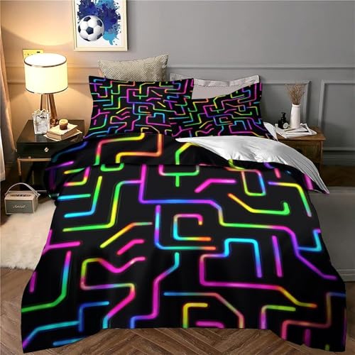 Housse de couette multicolore effet 3D relief motif labyrinthe en microfibre premium