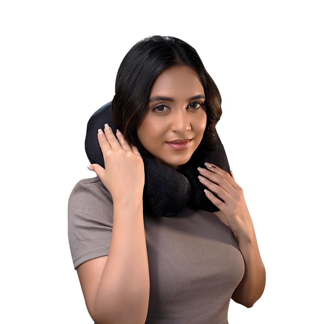 CareFoam Neck Pillow for Travel in Flight/Car/Train for Sleeping, Neck Support | Lightweight Travel Pillow for Men and Women Premium Velvet Outer Cover (Black) (B0DBVMP1HY) Amazon Price History, Amazon Price Tracker