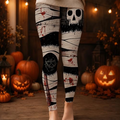 Halloween Leggings Halloween Leggings for Women Stretch Cute Graphic High Waist Yoga Pants Khaki1 Large - image 2