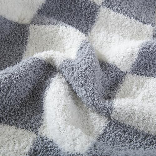 Image of Elegant Comfort Checkered Throw Blanket, Gray Super Soft Cozy Fluffy Warm Throw Blankets for Couch, Sofa, Chair, Bed, Camping, Picnic, Travel Lightweight Bed Blanket (50 inch x 70 inch)