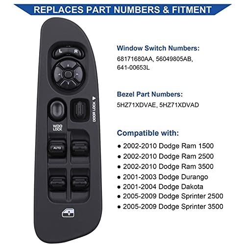 Obaee Master Power Window Switch Control Button Compatible With Dodge Ram 1500 2500 3500 2002-2009, 1Pcs Driver Side And 2Pcs Passenger Side Window Switch. #TOP5