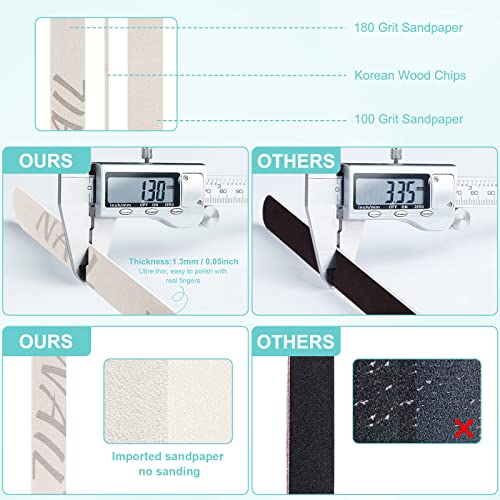 Cgbe Nail File 100/180 Grit Nail Files For Acrylic Nails Gel Nails Dip Nails Professional Thin Wooden Nail File Emery Boards For Nails Doubled Sides Washable Nail Accessories Tools 15Pcs #TOP1