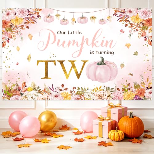 Toile de fond automne citrouille 2e anniversaire AIBIIN 7x5pi fille