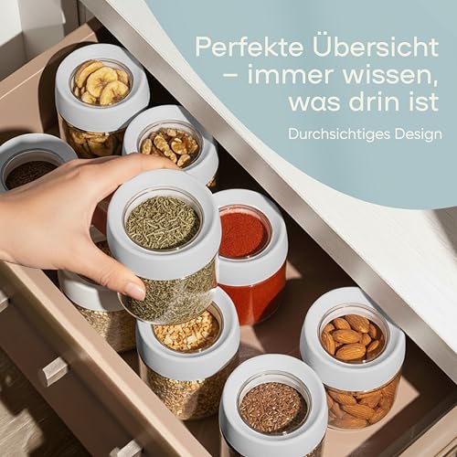 Miniatura 6 de Kitchenget Tarros De Cristal Con Tapa Hermetica - Pack De 3 Botes De Cristal Apilables - Recipientes De Cristal Para Alimentos Para Aperitivos, Café, Frutos Secos - 350 Ml