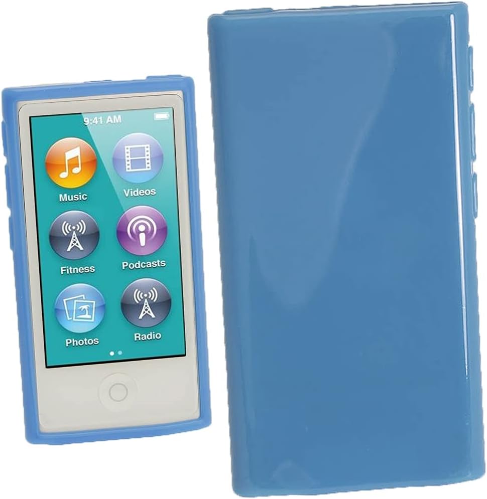 iGadgitz Blue Glossy Durable Crystal Gel Skin (TPU) Case Cover for Apple iPod Nano 7th Generation 7G 16GB + Screen Protector