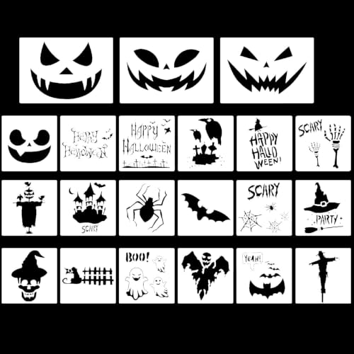 21 Pcs Reusable Plastic Halloween Stencils, Pumpkin Bat Scarecrow Templates for Painting on Wood, DIY Decor - image 2