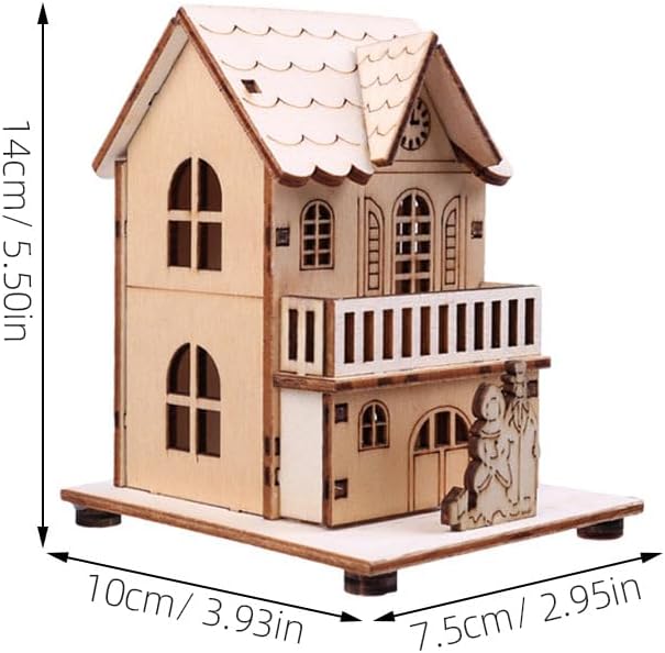 Kisangel 2pcs Led Light Wooden Cottage Ornaments for Christmas Holiday Light Up Wood House Xmas Decorations Tabletop Desk Chalet Decorations