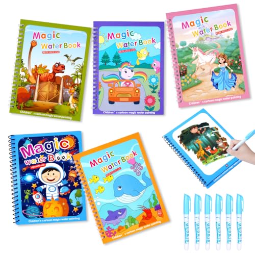 OSDUE Libro da Colorare ad Acqua, 6 Pezzi Libro di Pittura ad Acqua, Libro da Colorare ad Acqua Magica con Penna