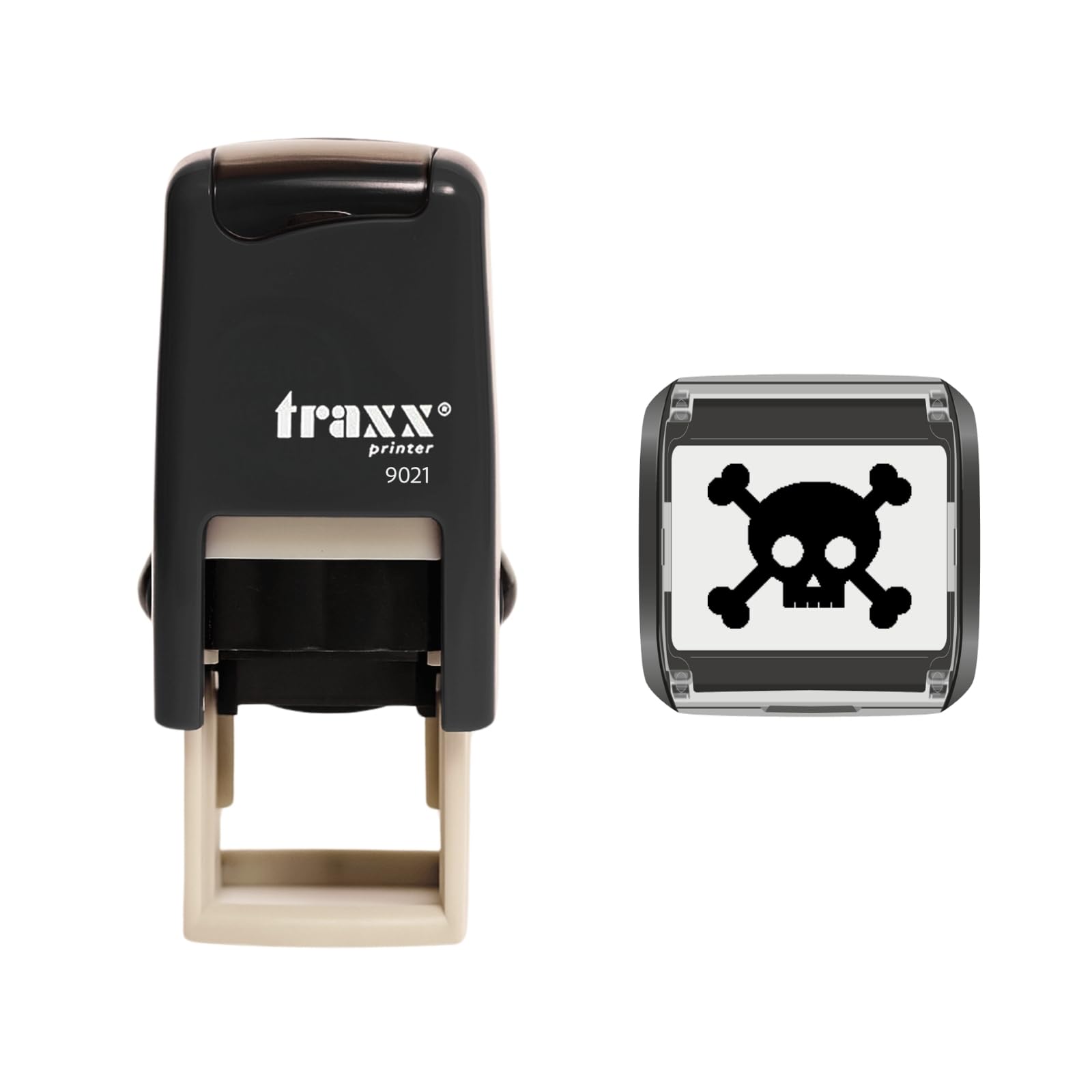 Traxx 9021 Loyalty Card Self Inking Rubber Stamp Warning Toxic COSHH Biological Hazard *A Black Skull & Crossbones Design*