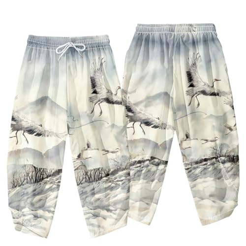 Image of DOSLAVIDA Men's Japanese Kimono Cardigan Suit Chinese Style Printed Jacket Pants Set Open Front Seven Sleeve Top & Shorts