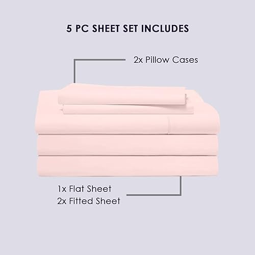 Miniatura 4 de Pizuna Juego de sábanas de 100 % algodón dividido tamaño King, color rosa claro, 800 hilos, 100% algodón de fibra larga, para cama ajustable,
