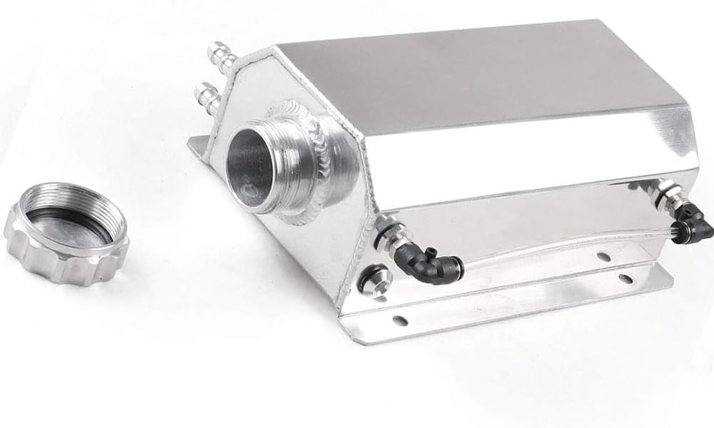 Unifizz Racing Universal 2L Alloy Engine Oil Fuel Gas Catch Can Breather Tank Bottle Coolant Radiator Overflow Tank (Silver)