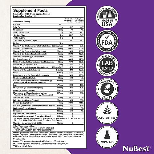 NuBest Tall Protein Powder for Kids & Teens - Whey Protein Powder - Chocolate Protein Powder Shake - Protein Drink with Probiotics, Omega 3-6-9, Vitamin D3 + K2, Calcium, Vitamin - 15 Servings