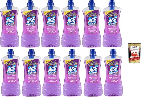 ACE Pavimenti - Limpiador de suelos higiénico, lavanda y aceites esenciales, sin lejía, limpia a fondo y aporta brillo a los suelos, 12 unidades de 1 litro + Polpa italiana Gourmet 400 g