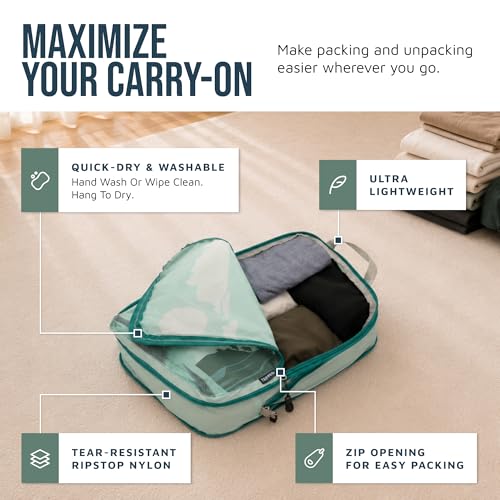 Image of Compression Packing Cubes Set for Carryon Suitcases- Lightweight, Durable Clothes Organizer, Getaways, 6 Piece