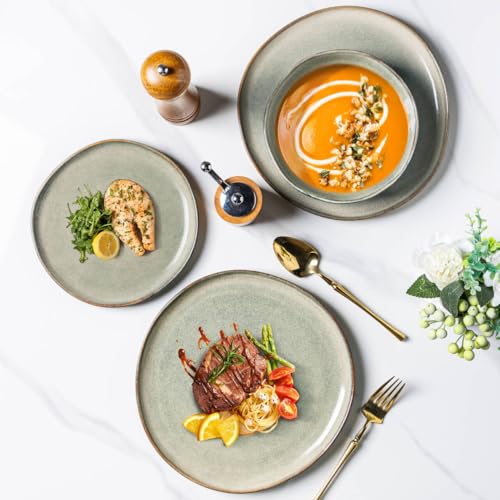 Image of AmorArc Ceramic Dinnerware Sets for 8, 24Pcs Plates and Bowls Sets Dishes | Stoneware Handmade Reactive Glaze Dinner Set, Highly Scratch Resistant | Dishwasher & Microwave Safe Dishware
