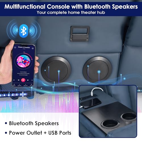 Image of Redlife Power Loveseat Recliner Sofa with Console, PU Leather Dual Reclining Couch with Blue LED Lights, Bluetooth Speaker, USB Ports, Phone Holders, Home Theater & RV Recliner (Blue)