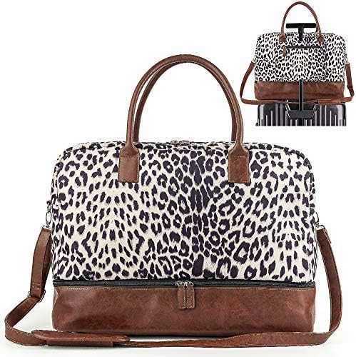 Women Canvas Travel Weekender Overnight Carry-on Duffel Bag with Shoe Compartment(Leopard) 1 Women Canvas Travel Weekender Overnight Carry-on Duffel Bag with Shoe Compartment(Leopard)