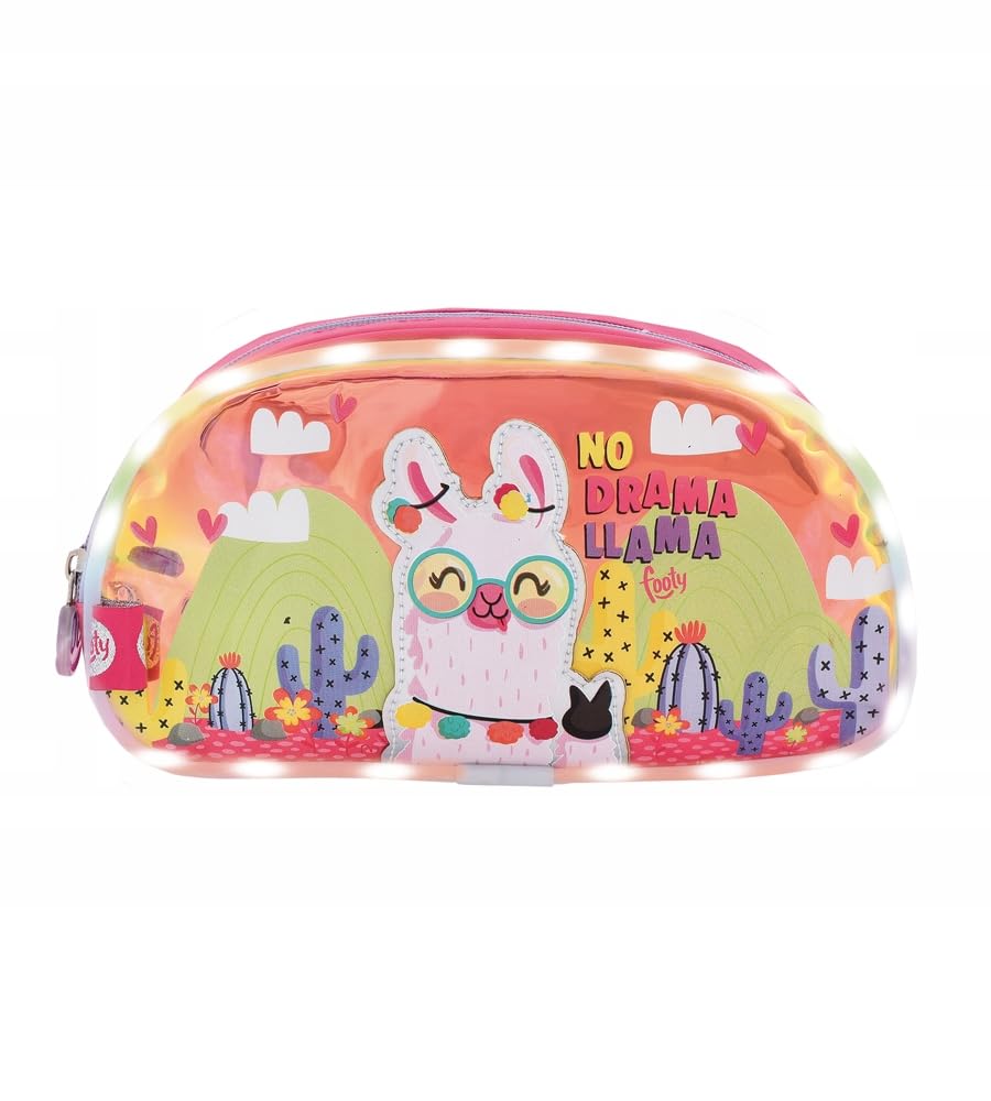 Footy Estuche Escolar, Estuche Color Rosa, Estuches Escolares Niña, Diseño con Material Impermeable y Resistente, Neceser Infantil con Llamas, Lentejuelas y Luces by