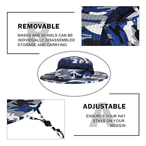 Yr.lover Outdoor Uv Sun Protection Wide Brim Fishing Cap With Removable Flap Blue Camouflage #TOP3