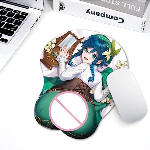 BSONGO Genshin impact 3D Mouse pads Anime Mouse Pads with Wrist Rest Mouse pad Cartoon Anti-Slip Gaming Mouse Pads Silicone Mouse Mat for Computer, Laptop (venti)