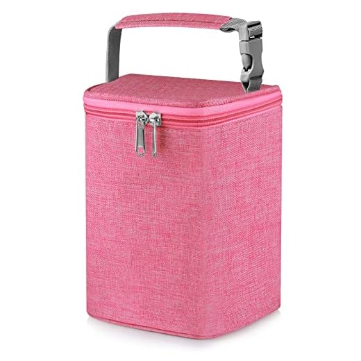 Accmor Baby Bottle Cooler Tote Bags, Insulated Breastmilk Cooler Bag, Baby Bottle Warmer Cooler Bag, Fits up to 4 Large 8Oz Bottles, Baby Bottle Cooler Bag for Nursing Mom Daycare Travel, Pink